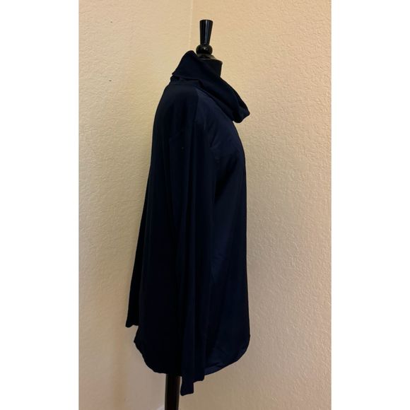 Chico's Mixed Media Cowl Neck Layered Long Sleeve Navy Top-Sz 3 (XL) - Picture 4 of 11